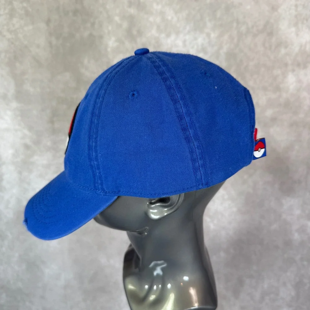 Pokémon Baseball Cap Men OSFM Blue Solid Pokéball Embroidered Distressed Hat